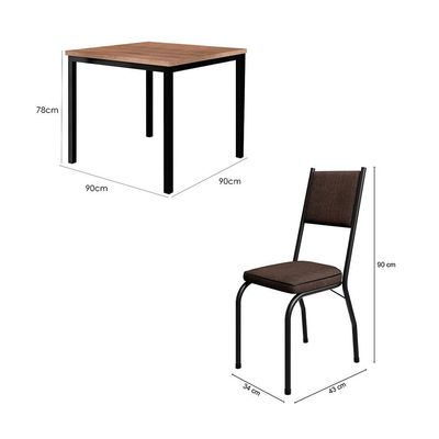 Conjunto de Mesa Retangular com Tampo de MDF Amadeirado e 4 Cadeiras Adriana Revestimento Sintético Imbuia e Preto