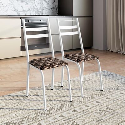 Conjunto com 2 Cadeiras Peters Revestimento Sintético Palha e Branco