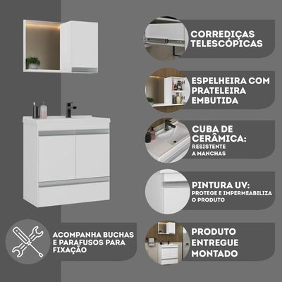 Conjunto Gabinete Banheiro Fox 60cm (gabinete + Cuba + Espelheira) Branco Inteiro