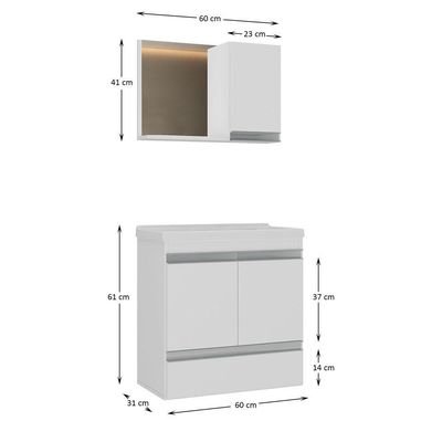 Conjunto Gabinete Banheiro Fox 60cm (gabinete + Cuba + Espelheira) Branco Inteiro