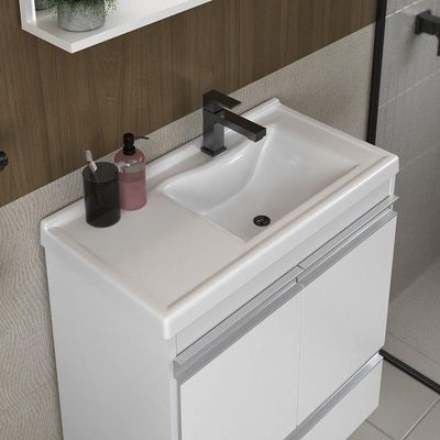 Conjunto Gabinete Banheiro Fox 60cm (gabinete + Cuba + Espelheira) Branco Inteiro