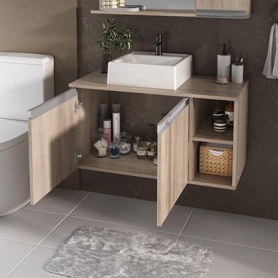 Conjunto Gabinete Banheiro Virtus 80cm - Gabinete + Cuba + Espelheira Madeirado Inteiro