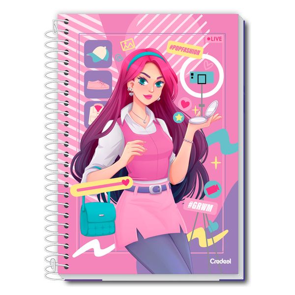 Caderno Universitário Feminino Pop Fashion 160F/10 Matérias Credeal