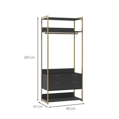 Guarda-Roupa Closet Industrial Mital com Cabideiro 2 GV Preto e Dourado