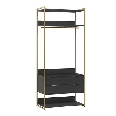 Guarda-Roupa Closet Industrial Mital com Cabideiro 2 GV Preto e Dourado