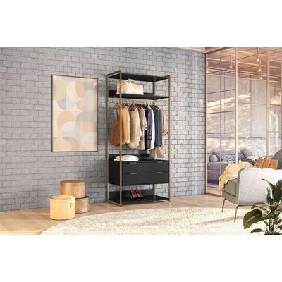 Guarda-Roupa Closet Industrial Mital com Cabideiro 2 GV Preto e Dourado