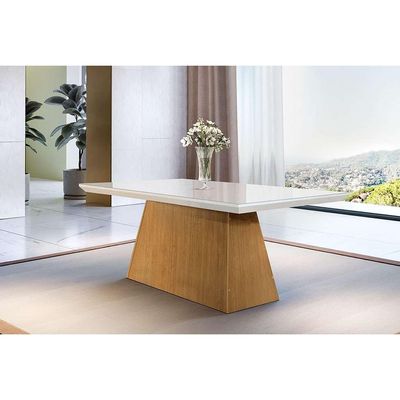 Mesa de Jantar Retangular com Tampo de Vidro Luna Imbuia e Off White