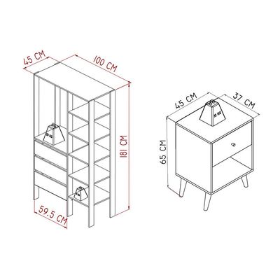 Conjunto de Guarda-Roupa Closet Modulado Dormitório 3 GV e 2 Mesas de Cabeceira Retrô 1 GV Branco e Mel