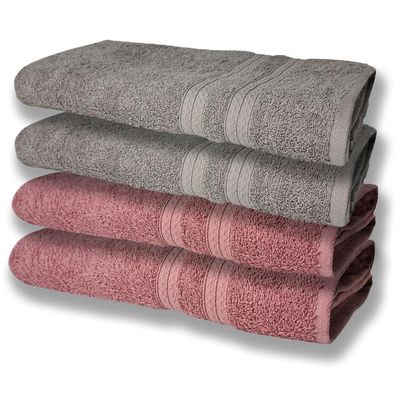 4 Toalhas Super Felpudas Grande E Grossa Algodão 80x150 Itália Soft Beka - Cinza/rosê