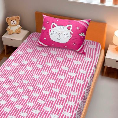 Jogo de Cama Portallar Solteiro Malha Mista Joy Gatinhos 2 peças Pink