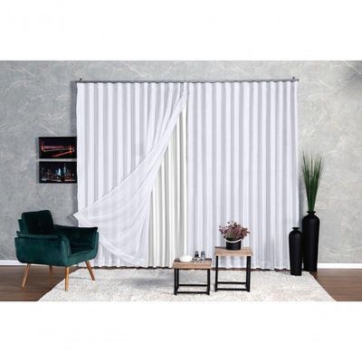 Cortina Microfibra Com Voil 6,00x2,80 Para Trilho Suíço branco