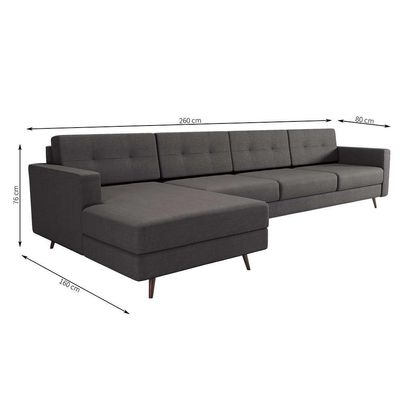 Sofá 4 Lugares Living com Chaise Esquerdo Pé Palito Linho Cotton Grafite Escuro