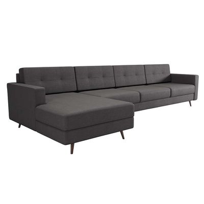 Sofá 4 Lugares Living com Chaise Esquerdo Pé Palito Linho Cotton Grafite Escuro