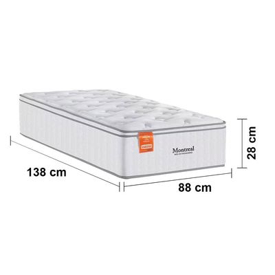 Colchão de Solteiro Inducol Montreal com Europillow e Revestimento em Tecido Malha 28x88x138cm Branco