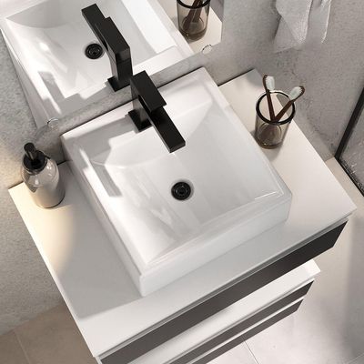 Conjunto Gabinete Banheiro Creta 60cm (gabinete+espelheira+cuba) Branco Preto