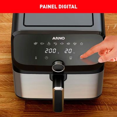 Fritadeira Elétrica Sem Óleo Air Fryer Arno AFD7 7,5L Mega Digital Inox com Preto / 110V