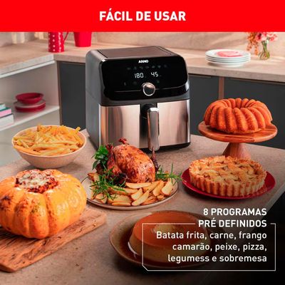 Fritadeira Elétrica Sem Óleo Air Fryer Arno AFD7 7,5L Mega Digital Inox com Preto / 110V