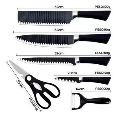 Kit Jogo Facas Churrasco Cozinha 6 Peças Aço Inox Facas