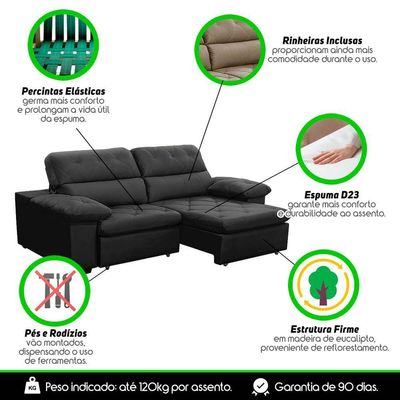 Sofa Retratil Reclinavel 2 Lugares 2,90m Crystal Veludo Grafite Lansofbr