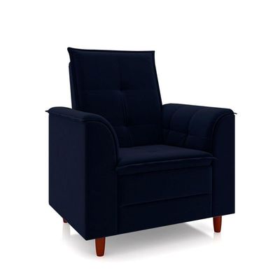 Poltrona Amamentação Confortável Com Puff Ayla Suede azul Marinho