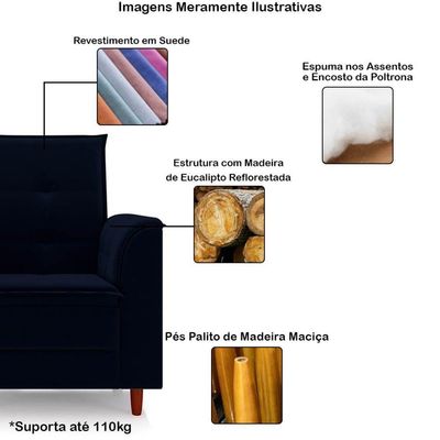 Poltrona Amamentação Confortável Com Puff Ayla Suede azul Marinho