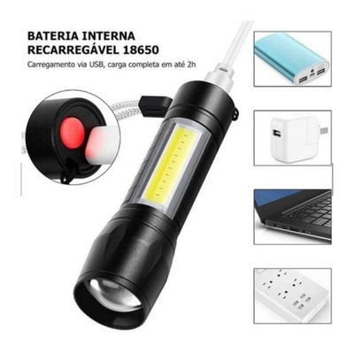 Mini Lanterna Tática Com Led E Zoom Recarregável Usb Lanterna De Mão