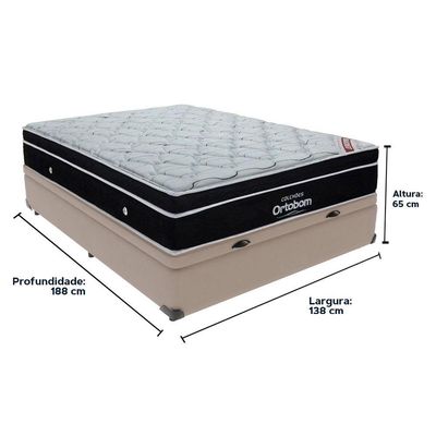 Cama Box Baú Bege E Colchão Elegant Molas Ensacadas Casal Ortobom