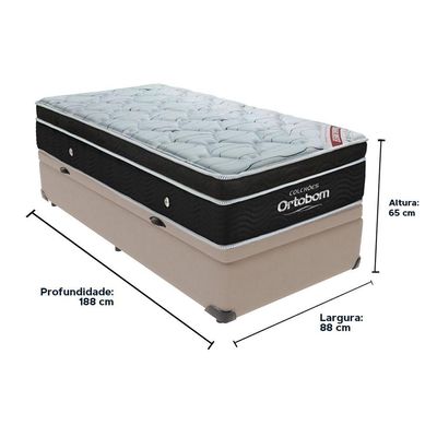 Cama Box Baú Bege E Colchão Elegant Molas Ensacadas Solteiro Ortobom