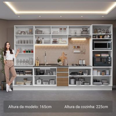 Armário De Cozinha Completa 340cm Branco/rustic Glamy Madesa 01 Branco/rustic