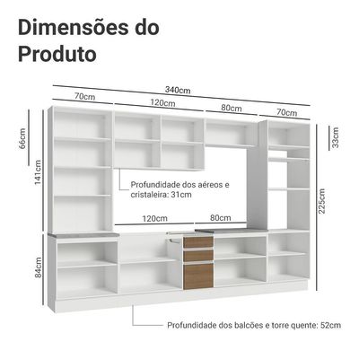 Armário De Cozinha Completa 340cm Branco/rustic Glamy Madesa 01 Branco/rustic
