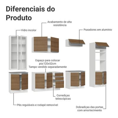 Armário De Cozinha Completa 340cm Branco/rustic Glamy Madesa 01 Branco/rustic