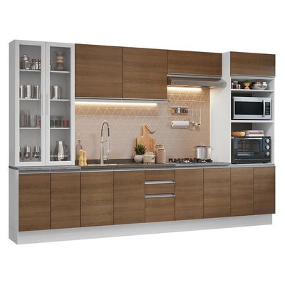 Armário De Cozinha Completa 340cm Branco/rustic Glamy Madesa 01 Branco/rustic