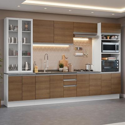 Armário De Cozinha Completa 340cm Branco/rustic Glamy Madesa 01 Branco/rustic