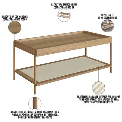 Conjunto Mesa de Centro e Mesa Lateral Para Sala Industrial Indy A03 Hanover Dourado - Lyam Decor