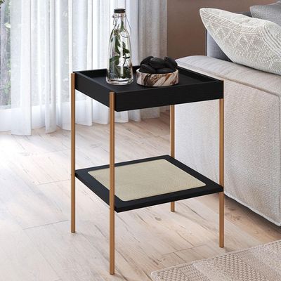 Mesa Lateral Para Sala de Estar Industrial Indy A03 Nero Dourado - Lyam Decor