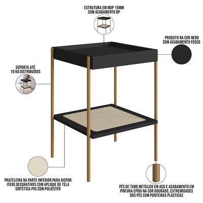 Mesa Lateral Para Sala de Estar Industrial Indy A03 Nero Dourado - Lyam Decor
