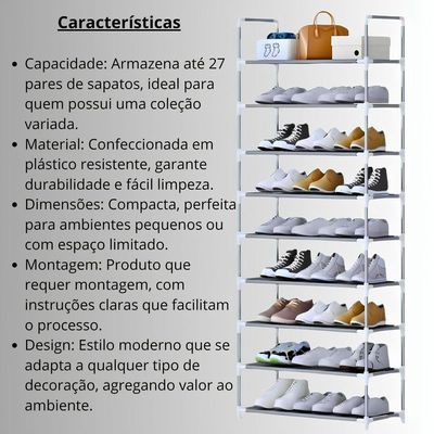 Sapateira Vertical 9 Prateleira Organizador Para 27 Pares De Calçados