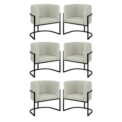 Kit 06 Poltronas Lua Sala Decorativa Base Ferro Black Bouclê Bege