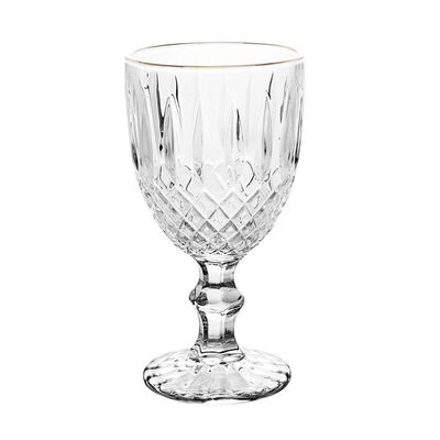 Jogo 4 Taça De Vidro Transparente Com Borda Dourada Fio De Ouro Greek 345ml Wolff