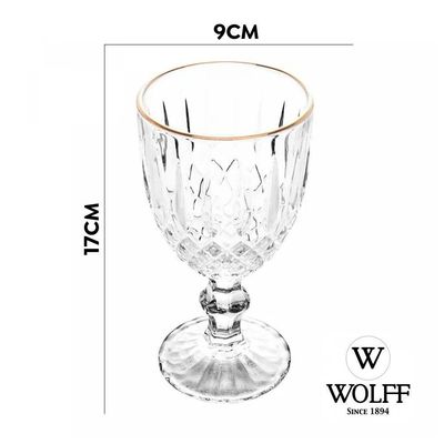 Jogo 4 Taça De Vidro Transparente Com Borda Dourada Fio De Ouro Greek 345ml Wolff