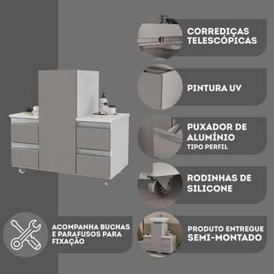 Gabinete Banheiro Coluna Para Encaixe Branco Cinza