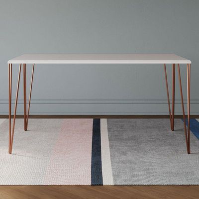 Mesa De Jantar Elen 140x80cm Tampo Branco Com Base Cobre Marrom