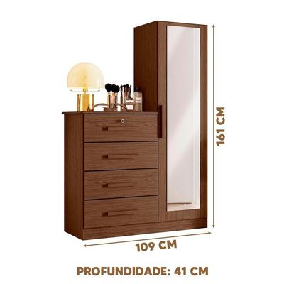 Cômoda Sapateira 1 Porta Espelho 4 Gavetas Cacau Berna Shop Jm