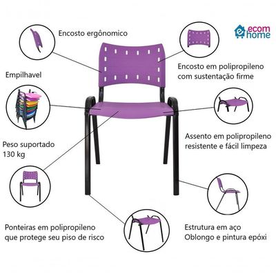 Cadeira Iso para Escola Escritório Comércio Roxo Base Preta