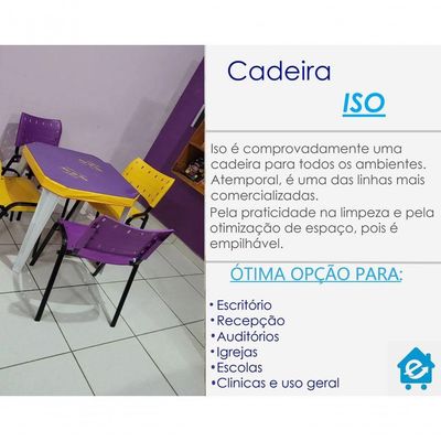 Cadeira Iso para Escola Escritório Comércio Roxo Base Preta