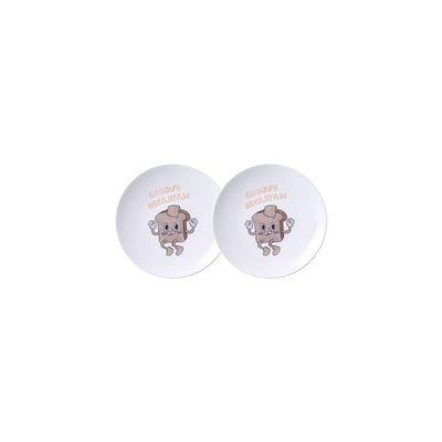 Kit Prato Sobremesa Tramontina Grooby Breakfast Em Porcelana Decorada 19 Cm 02 Peças