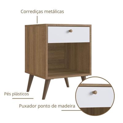 Kit 02 Mesas De Cabeceira 01 Gaveta 40cm Mel Branco Proddy Mel Branco