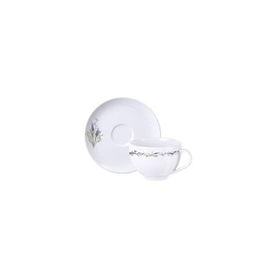 Conjunto Xícara E Pires De Chá Tramontina Lilla Em Porcelana Decorada 250 Ml 2 Peças