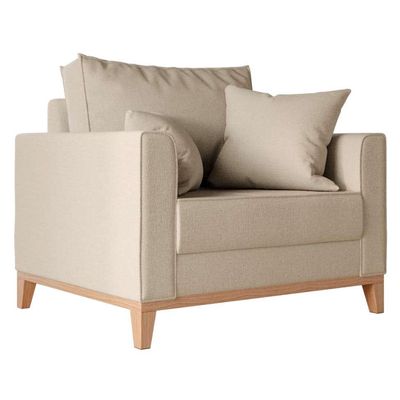 Poltrona Beny Pés e Base em Madeira Linho Cotton Bege