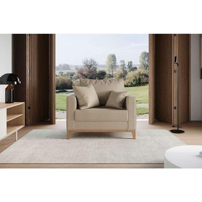Poltrona Beny Pés e Base em Madeira Linho Cotton Bege